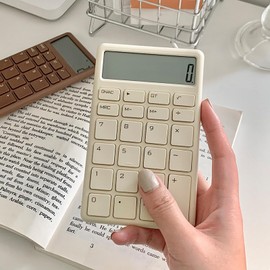Simple Pocket Calculator, Retro Style, Desktop Calculator with Clear Buttons for Use in the Office, School, Home and Business (White)