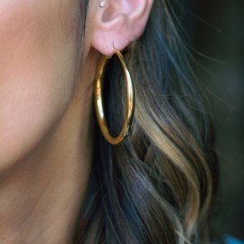 Doubnine Hoop Earrings for Women Golden Large Earrings Thick Round Chunky Fashion Jewelry 50 mm (golden)