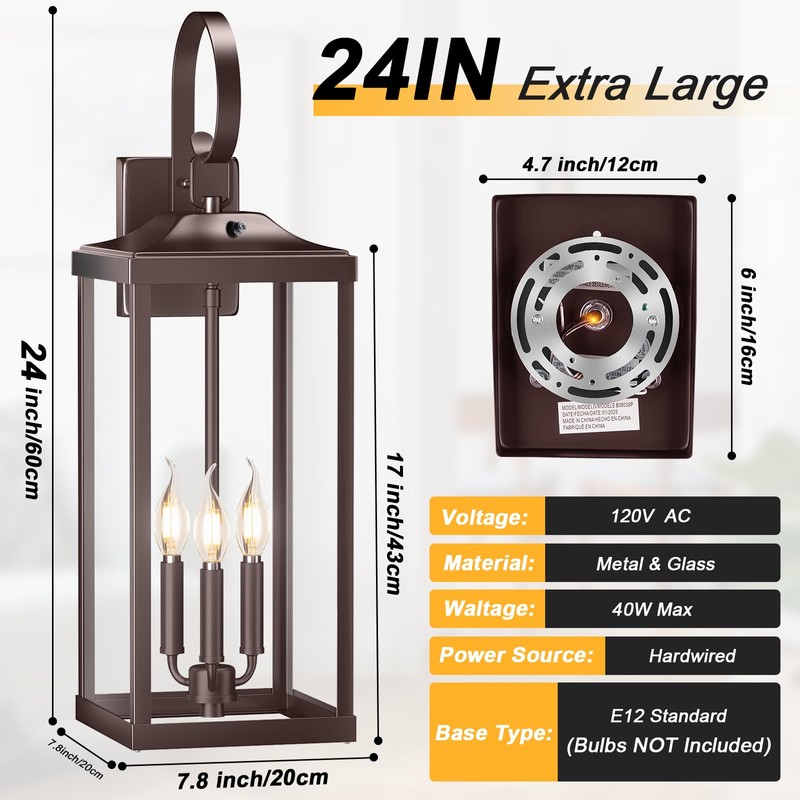 Yolsunes 24" Extra Large Dusk to Dawn Outdoor Wall Light,