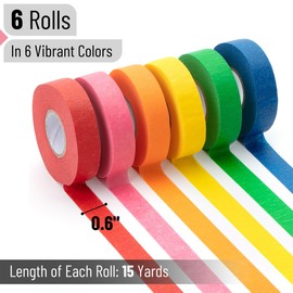 Mr. Pen- Colored Masking Tape, Colored Painters Tape for Arts and Crafts, 6Pack, 0.6" x15Yard Drafting Tape, Craft Tape, Labeling Tape, Paper Tape, Colored Tape
