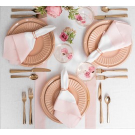 Solino Home Linen Table Runner 108 Inches Long - 100% Pure Linen Blush Pink and White Dining Table Runner 14 x 108 Inch for Spring, Mothers Day, Summer - Contempo