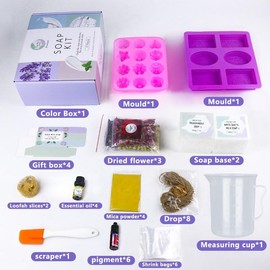 Soap Making Kit – Complete DIY Kit for Beginners (53 pcs) | Includes molds, soap bases, pigments, essential oils, mica, loofah, dried flowers, and a step-by-step guide to create soap your way