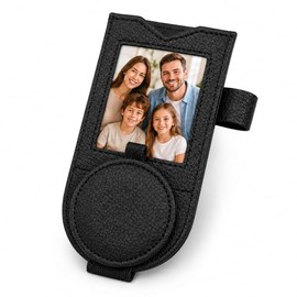 Magnetic Sunglass Picture Holder for Car Sun Visor, Leather Photo Clip with 3" Pocket and Built-in Pen Loop, Car Visor Organizer Accessories for Sunglasses, Cards and Pen, Black