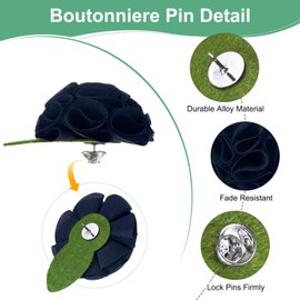 M METERXITY 12-Pack Lapel Pin for Men, 2.56" Handmade Flower Brooch Button Pins for Men Suits, Formal Boutonnieres for Gentleman/Wedding/Groom/Tuxedo/Corsage/Accessories [Navy]
