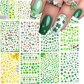 10 Sheets St Patricks Day Nail Stickers, St Patrick’s Day Shamrock Nail Stickers 3D Self-Adhesive Saint Patricks Day Nail Shamrock Nail Decals Deisgn St Patricks Day Accessories for Women and Girls