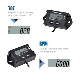 Runleader Digital Self-Powered RPM / Operating Hour Counter, Maintenance Reminders for Small Gas Engines, Used on Lawnmower, Tractor, Generator, Compressor, Marine Outboard Motor, Jet Ski