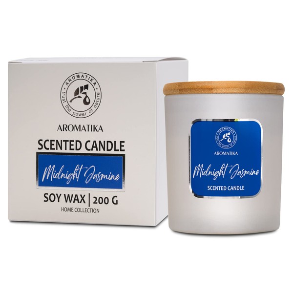 Scented Candle Midnight Jasmine - Soywax Candle with Essential Oil - Glass Candle Gift - Aromatherapy Candle - Up to 45 Hours Burn Time - Soy Wax Candles - Home Scented Candles
