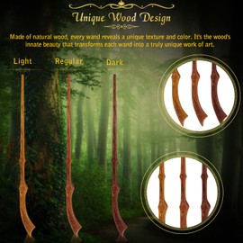 Wooden Magic Wand Wizard Witch Wood Wands Hand Carved for Collection Cosplay Christmas Party with Spellbook & Gift Box (Gun)