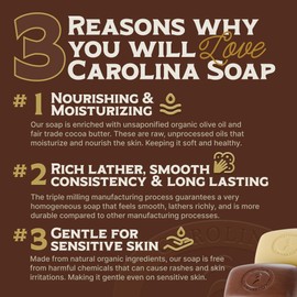 Castile Unscented Bar Soap – 1 Natural Soap Barsfor Men, Women, and Kids – EWG Verified with raw Organic Cocoa Butter and Olive Oil by Carolina Castile, 5 oz
