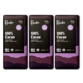 Raaka 100% Dark Chocolate Bars - Unsweetened, Bitter, Sugar Free, Pure Cacao - Organic, Vegan, Soy Free, Gluten Free, Kosher, Keto, Nut Free - 1.8oz 100% Chocolate Bars, 3-Pack