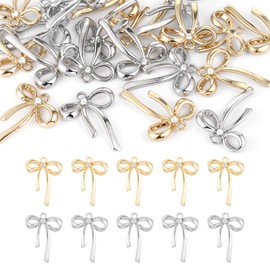 InnoHHustle 30 Pcs Gold Plated Bowknot Charms 2 Colors Alloy Bow Tie Charm Bow Charms for Jewelry Making Gold Bow Charm Pendant Connector for DIY Earrings Bracelet Necklaces