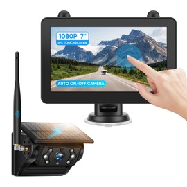 Magnetic Solar Wireless Backup Camera System with 7" IPS Touchscreen Monitor, 2K Rechargeable Auto On Off Rear View Camera with DVR Loop Recording for RV, Camper, Trailer, Trucks