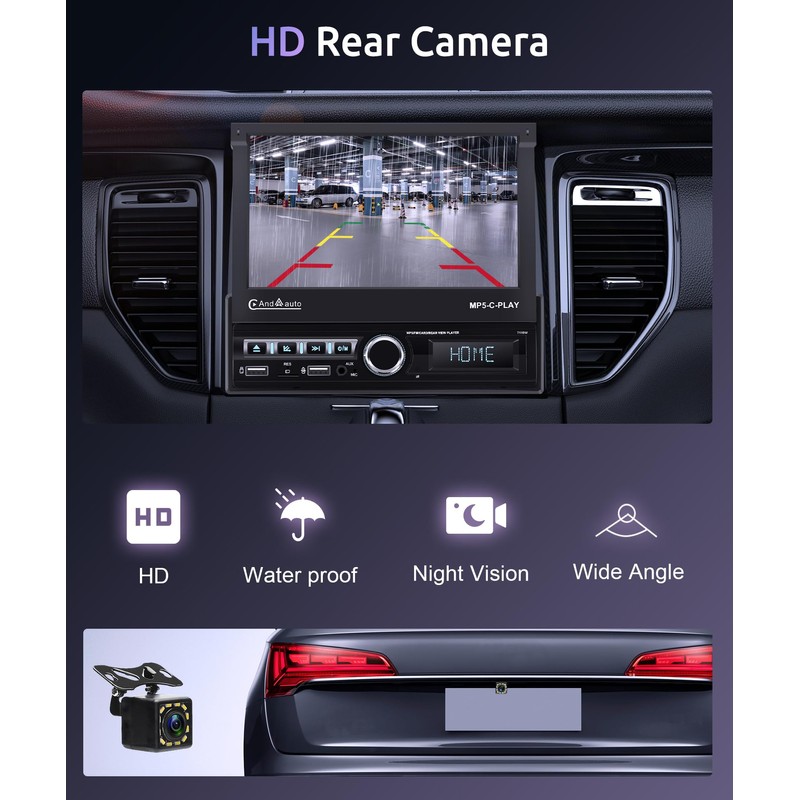[Motorized] Single Din Touchscreen Car Stereo with Wireless Carplay Android