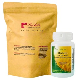 Rachel's Tea: Turmeric, Wild Yam, Ginger, Marshmallow, Chamomile, Peppermint, Fennel, Slippery Elm: 30 bags, 60 cups: Rachel's Pro 100 Probiotic, 100 Billion/10 probiotic strains, Acid Resistant