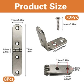 Small Hinges, 8 Pieces, 180 Degree Hinges, Foldable Stainless Steel Hinge Tape, Screw-On Hinge with 32 Pieces Screws for Folding Table, Cabinet, Wardrobe, Wooden Box, DIY
