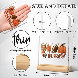 Fall Decor, Autumn Room Decor, Fall Decorations for Home, Pumpkin Sign, Autumn Harvest Rustic Thanksgiving Square Acrylic Sign with Wooden Stands for Kitchen Office Bathroom Bedroom - Football