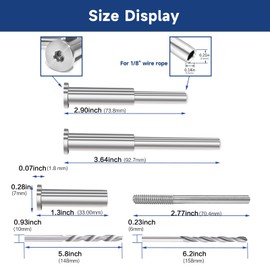 RiaYer 20-Piece 1/8" Stainless Steel Cable Railing Kit - Invisible Receiver & Swage Stud Fitting for Wood/Metal Posts, Professional Deck Stair Cable Railing Hardware System, T316 Marine Grade