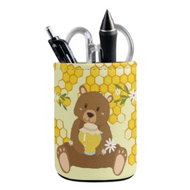GIFTPUZZ Bear Pattern Pencil Pen Holder Cup Makeup Brush Holder Desk Accessories Stationery Organizer for Office Desk Accessory Yellow