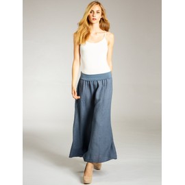Caspar RO019 Women's Long Maxi Summer Linen Skirt, jeans blue