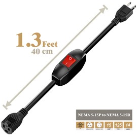 Power Extension Cord with on Off Switch 3-Prong 3 Outlet Household Switchable Power Cord, Heavy Duty 23A 125V,16A 250V Switch Extension Cord, 40CM,AC0034