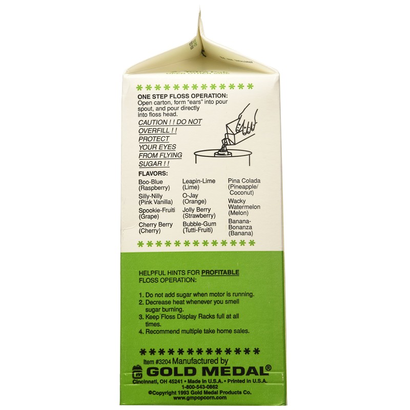 Gold Medal 3204 Lime Flossugar, 3.25 lb Carton