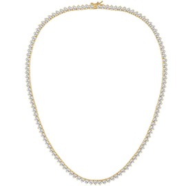 18K Yellow Gold Plated Cubic Zirconia Classic Tennis Necklace for Women Men 3 Prong 4.0mm CZ Chain Necklace 24 Inch