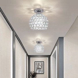 TISLYCO Small Chandelier for Hallway, Modern Semi Flush Mount Light Fixture Silver Crystal Chandelier, Close to Ceiling Light for Foyer Closet Entryway Kitchen Bedroom Dining Room