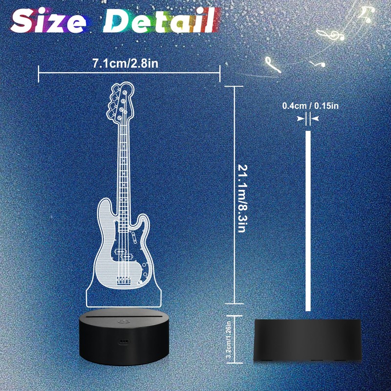 CoolGift Mart Bass Guitar Night Light, 3D LED Optical Illusion