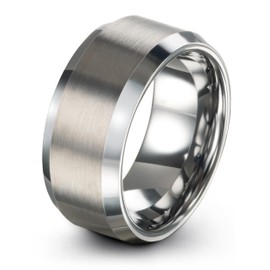 Charming Jewelers Tungsten Wedding Band Ring 10mm for Men Women Comfort Fit Gray Beveled Edges Brushed Size 5.5