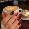 Burgundy Coffin Press-On Nails, 24-Piece Maple Leaf Glitter Nail Set