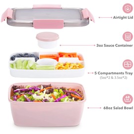 MUJUZE Adult Lunch Box, 2000 ml, Bento Box, Large, Lunch Box with Compartments, Adults, 2-Tier Salad Box to Go, Sustainable, Leak-Proof, BPA-Free Lunch Box, Lunch Box for Work/Picnic (Pink)