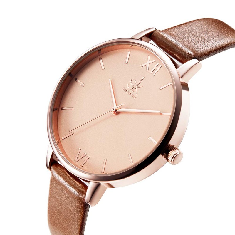 SHENGKE Women Watches Leather Band Luxury Quartz Watches Ladies Wristwatch