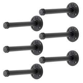 Home Expert 8 Inch Black Industrial Pipe Floating Clothing Rack Wall Mounted, Heavy Duty Garment Rack for Hanging Clothes, Multi-purpose Hanging Rod for Closet Storage, 6 Pack