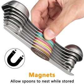 Magnetic Measuring Spoons Set Dual Sided Stainless Steel Stackable Teaspoon Tablespoon for Liquid and Dry Ingredients Fits in Spice Jars, Set of 8 (color)