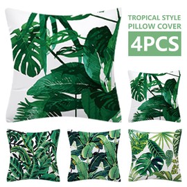 Set of 4 Cushion Covers 45X45cm Tropical Leaves Cushion Covers, Outdoor Waterproof Throw Pillow Covers, Cotton Linen Decorative Pillowcases for Sofa Couch Car Bedroom Home Decor (#03)