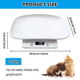 Digital Pet Scale, Mini Pet Scale 15 kg (±1 gram), Animal Scales for Small, Mini Scales with LCD Display, Digital Baby Scale, Electronic Kitchen Scale, for Kittens, Puppies, Hamsters