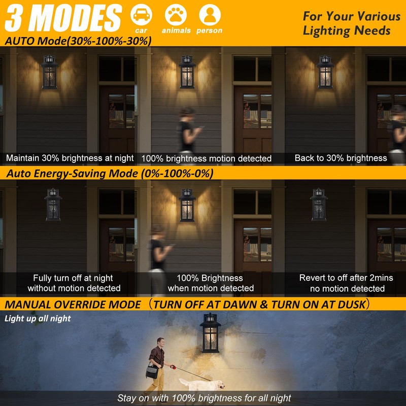 Brilvibera Outdoor Wall Light Motion Sensor - Updated Dusk to