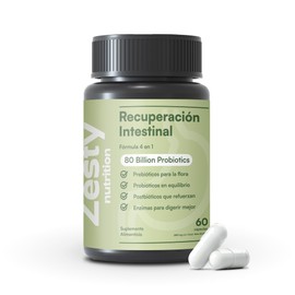 Zesty Nutrition Recuperación Intestinal  4 en 1 con prebióticos, probióticos, postbióticos y enzimas para hinchazón, digestión lenta y microbiota -...