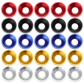 SG Store Pack of 25 M5 x 12 x 3 mm Countersunk Washers Aluminium Alloy Colourful Seals Contains 5 Pieces Each in Black/Red/Blue/Silver/Gold for Car Furniture Screw Accessories