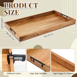 Blushtier 32 x 18 Inch Wood Serving Tray Extra Large Ottoman Tray with Handle Oversized Rectangle Extra Long Vintage Decorative Platters for Kitchen Food Beverage Fruit Snack Tea Coffee Table Decor