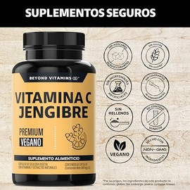 Beyond Vitamins  Vitamina C potenciada con antioxidantes y anti-inflamatorios, Jengibre, Equincea, Ajo, Organo, Zinc y Vitamina D3, Cpsulas veganas...