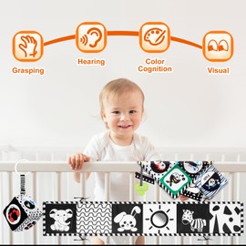 HappyKidsClub Black and White Sensory Toys, Baby Toys 0-6 Months Sensory Toys for Babies 0-3 Months Baby Essentials for Newborn Toys Sensory Soft Book Baby Toys 6 Months Plus Tummy Time Toys Baby Gift