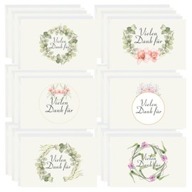 18 Dankes-Kartenset mit 18 Grußkarten, 18 Umschläge und 18 Aufklebern, Die Party Karten sind für Hochzeit, Standesamt, Geburtstag, Baby, Kommunion, Jugendweihe, Taufe, Karte Danke, Klappkarte