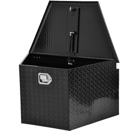 AUTOSAVER88 33" Aluminum Trailer Tongue Box, Heavy Duty Diamond Plate Trailer Tool Box, Waterproof Storage with Lock for Trucks, Trailers, and RVs