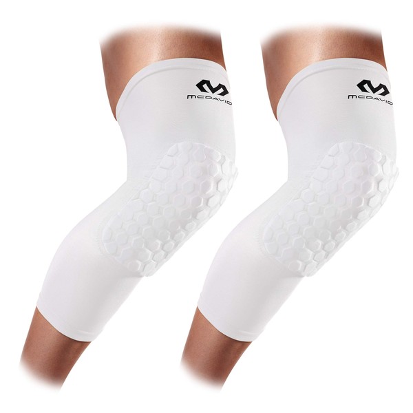 Knee Compression Sleeves: McDavid Hex Knee Pads Compression Leg Sleeve for Basketball, Volleyball, Weightlifting, and More - Pair of Sleeves, WHITE, Adult: SMALL