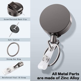 Simpolor Retractable Key Fob, 2 Pieces High Performance Metal Key Roll with [Carabiner] [Belt Clip] and [ID Card Holder], Extendable Key Ring with 68 cm Extra Strong Steel Wire