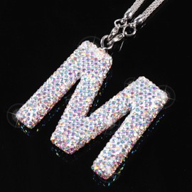 ToBeQueen Colorful Bling Letter M Car Hanging Ornament, Diamond Crystal Rhinestone Car Letter Pendant, Cute Lucky Hanging Ornament Women Car Mirror Hanging Accessories for Women(Colorful,M)