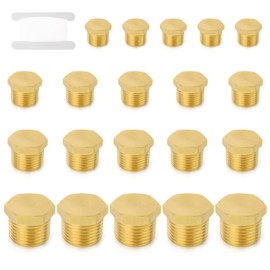 TAISHER 20 Pcs Brass Outer Hex Thread Socket Pipe Plug Fitting 1/8" 1/4" 3/8" 1/2" BSP Male, for Water Oill Air Gas