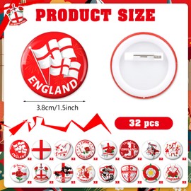 DPKOW England Pin Badges Brooches for St Georges Day Accessories, 32pcs England Flag Badges St. George's Day Lapel Pins for England Party Favour Supplies St. George's Day Pin Button Clothes Backpacks