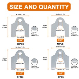 ISPINNER 48pcs Auto Alignment Body Shim Assortment Kit, 1/64" 1/32" 1/16" 1/8" Universal Shims for Adjusting Body Parts or Camber Alignment
